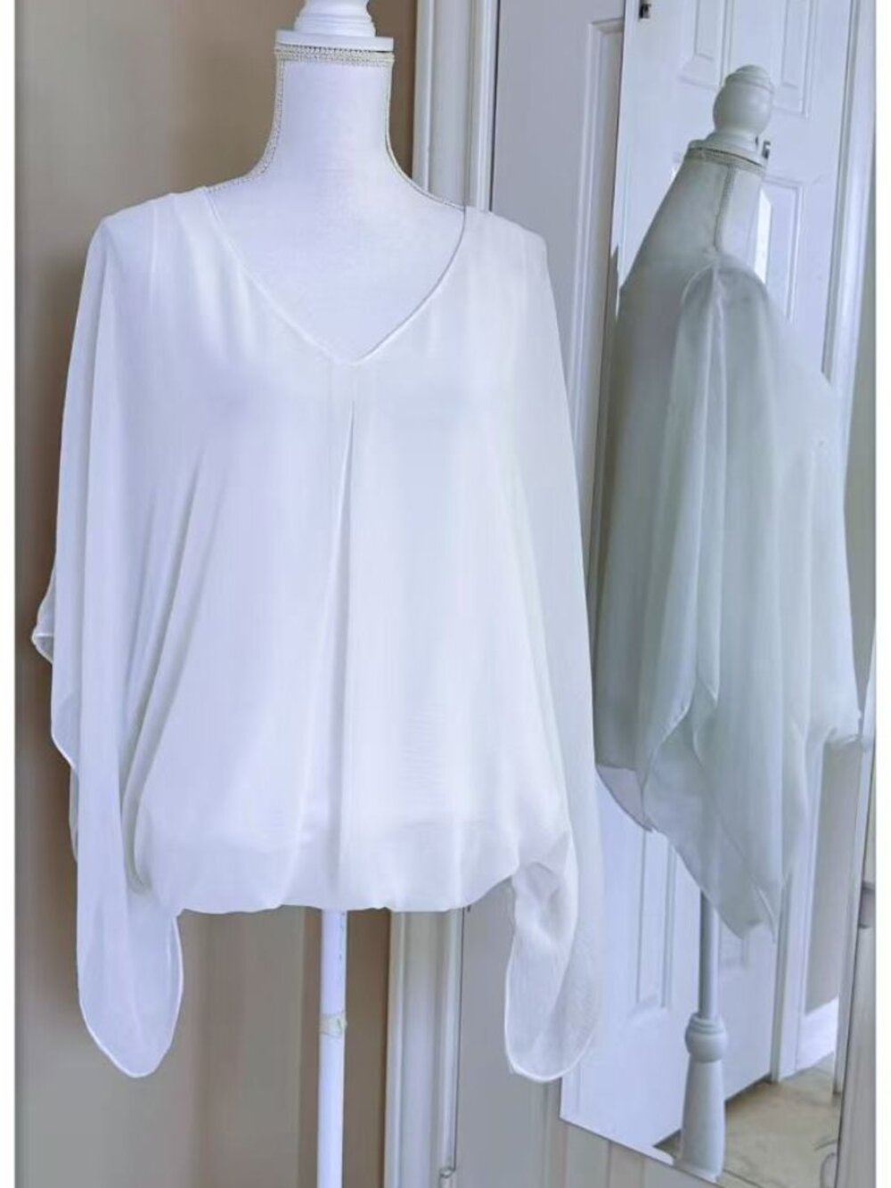 Max Studio flowy top cape-like drape blouse size M